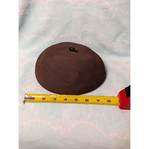 Vtg 60s Merrimac Pillbox Hat Brown 100% Wool Beret S 20" Jackie Kennedy Mod MCM - Picture 2 of 4